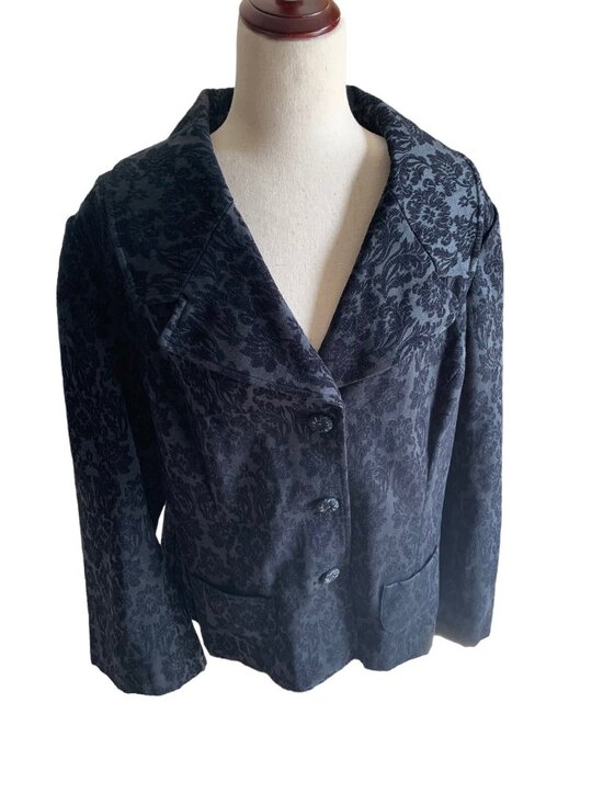J Jill Floral Velvet Embossed Jacquard Button Up Blazer Black Size 20 - Picture 1 of 11